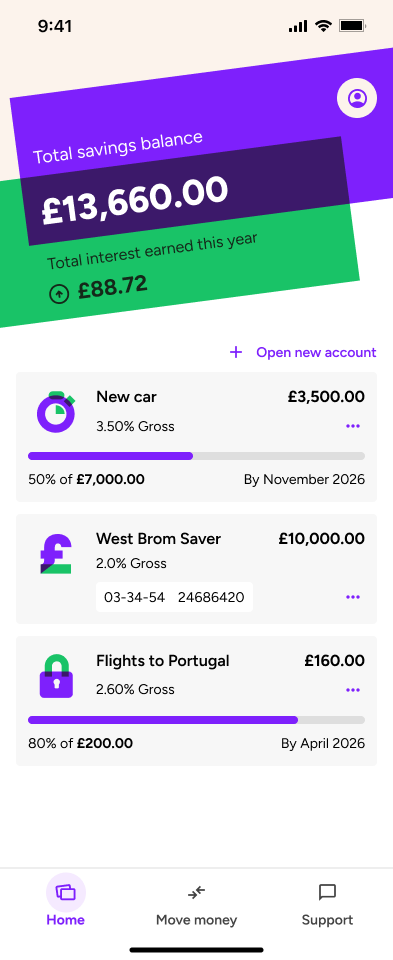 Savings Goal completion screen confirming the new goal